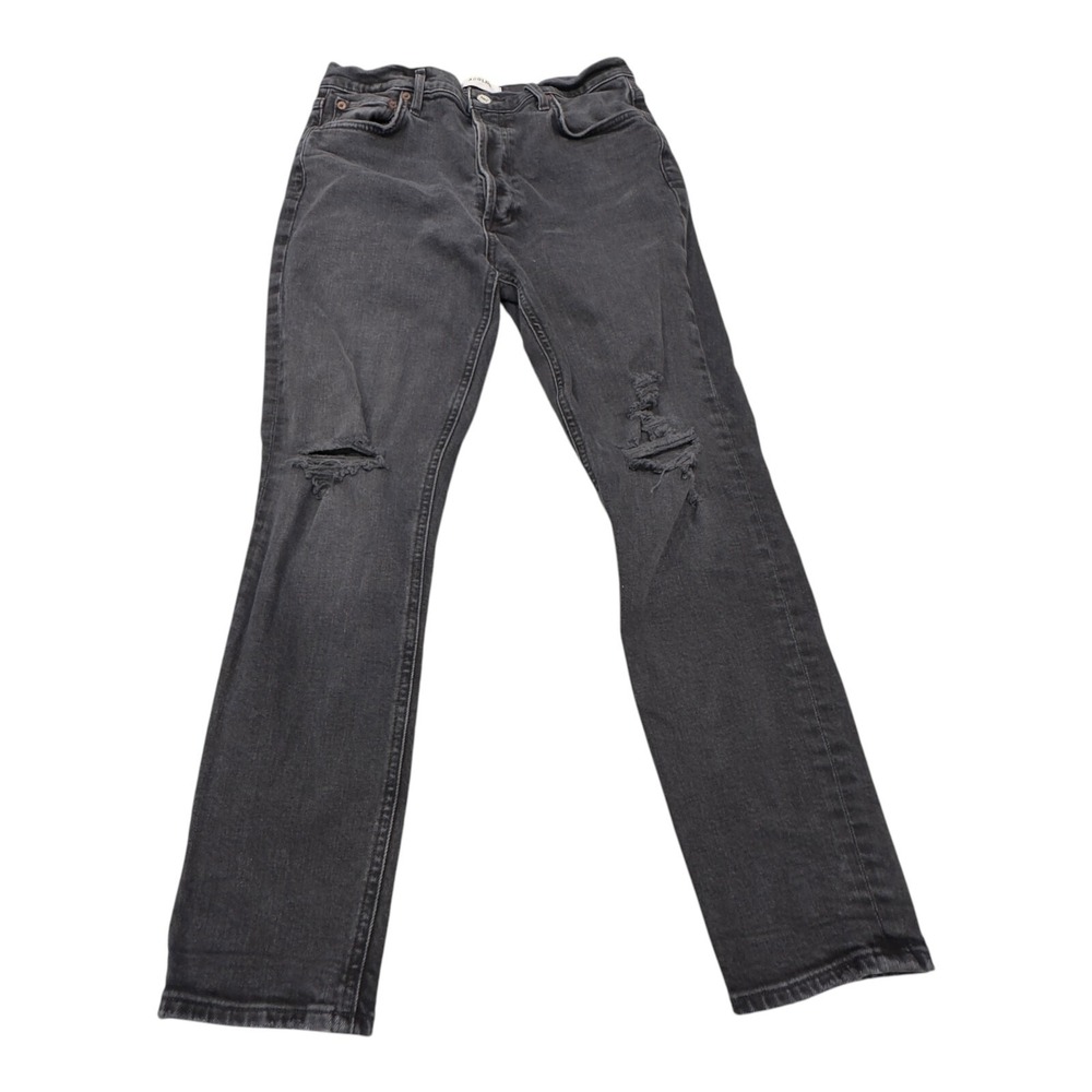 AGOLDE Jeans Womens 29 Black Distressed Ripped Knee High Rise Button Fly